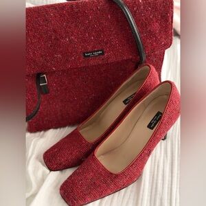 Vintage Kate Spade red tweed bag + matching shoes.